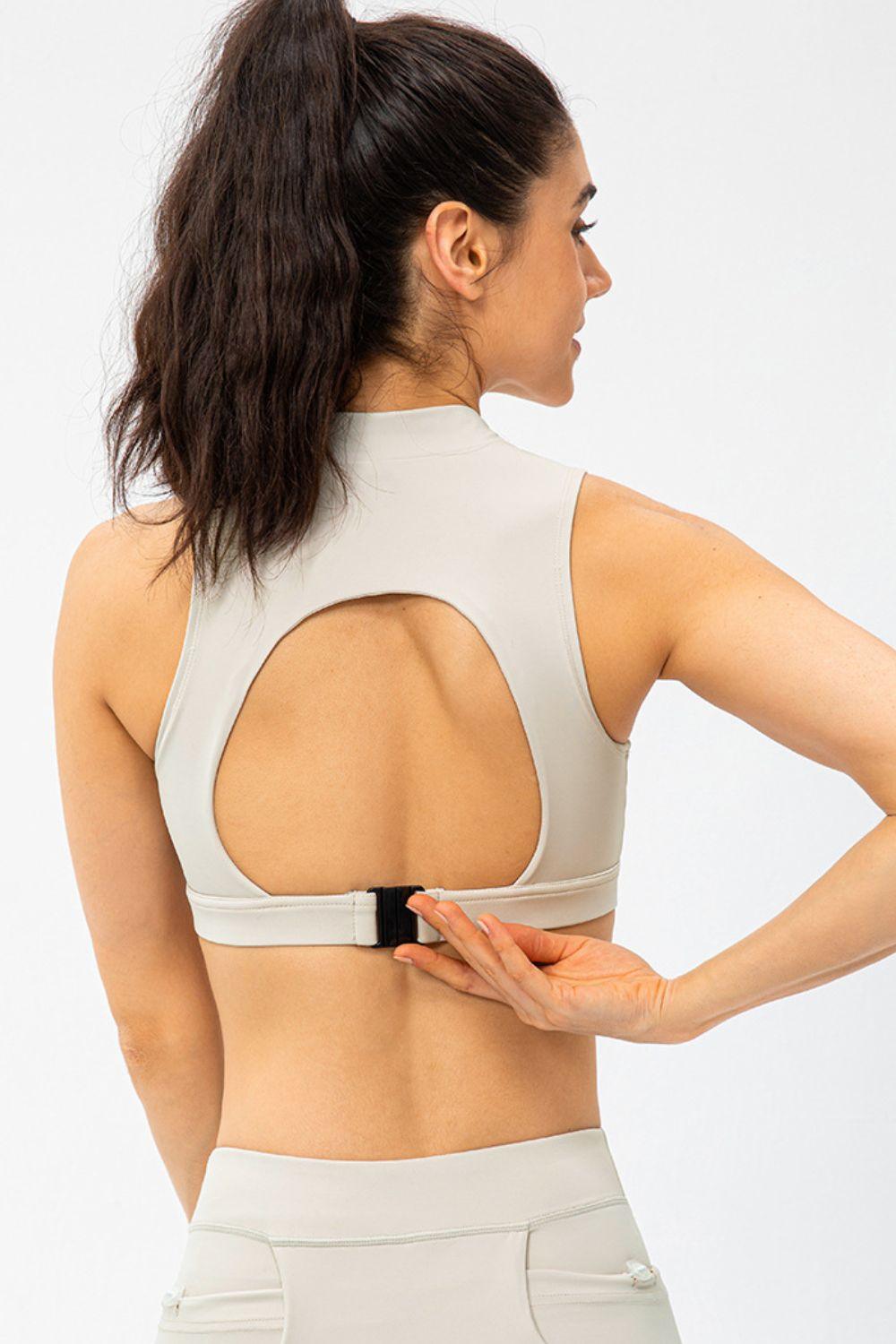 Full Size Cropped Cutout Back Zipper Front Active Tank Top - Clothes For Her Online Store