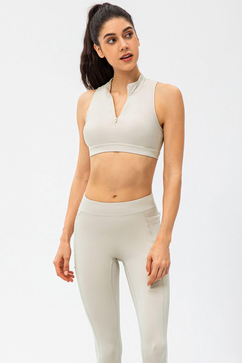 Full Size Cropped Cutout Back Zipper Front Active Tank Top - Clothes For Her Online Store
