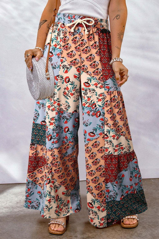 Full Size Drawstring Printed Wide Leg Pants - Clothes For Her Online Store