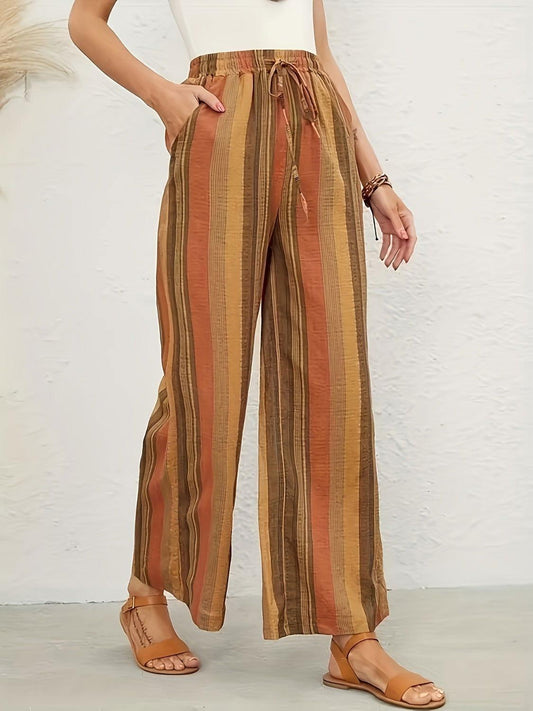 Full Size Drawstring Striped Wide Leg Pants - Clothes For Her Online Store