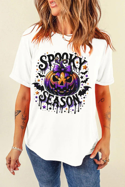 Full Size Jack-O'-Lantern Graphic Round Neck Short Sleeve T-Shirt - Clothes For Her Online Store