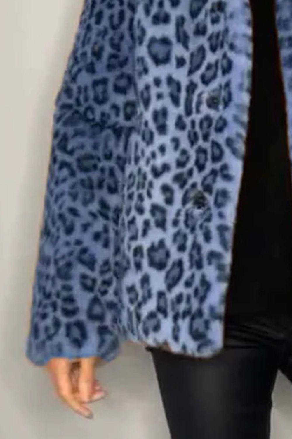Full Size Leopard Furry Collared Neck Long Sleeve Coat - Clothes For Her Online Store