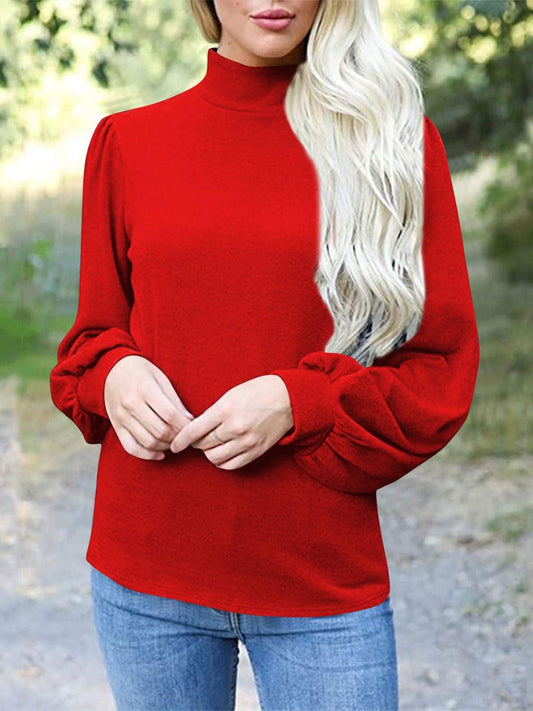 Full Size Mock Neck Long Sleeve T-Shirt - Clothes For Her Online Store