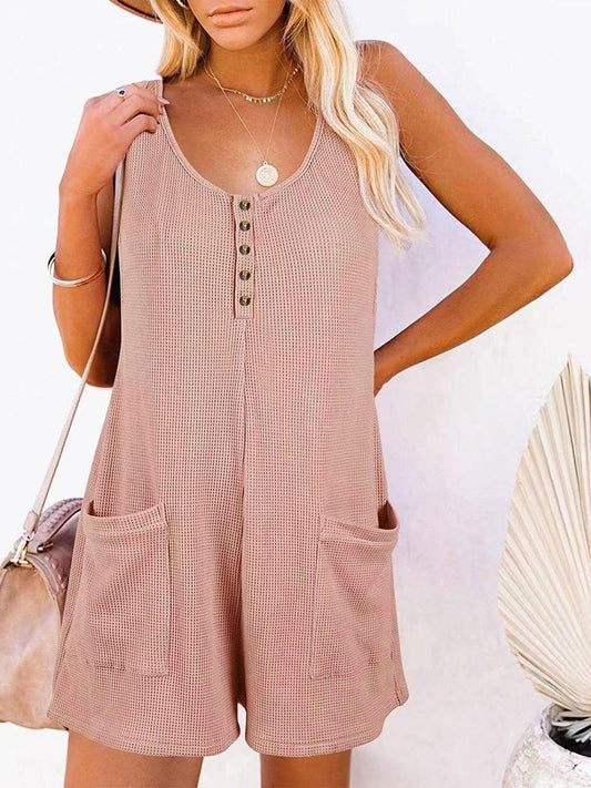 Full Size Pocketed Scoop Neck Sleeveless Romper - Clothes For Her Online Store