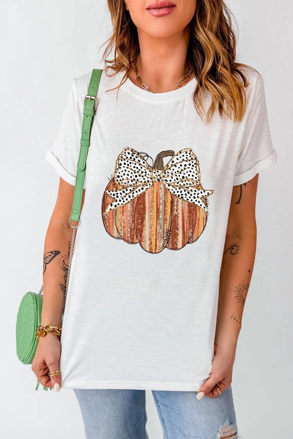 Full Size Pumpkin Round Neck Short Sleeve T-Shirt