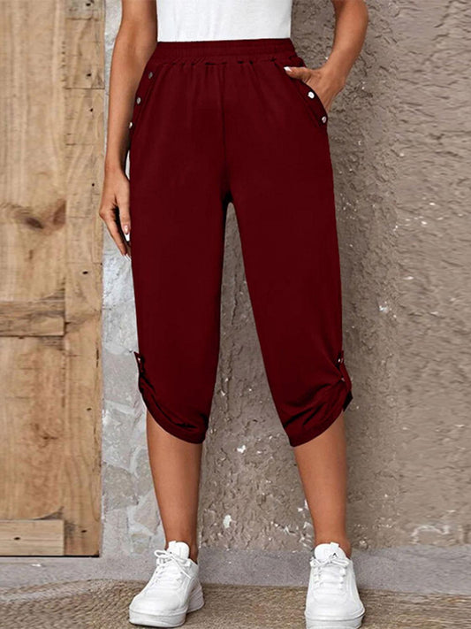Full Size Roll-Tab Capris Pants - Clothes For Her Online Store