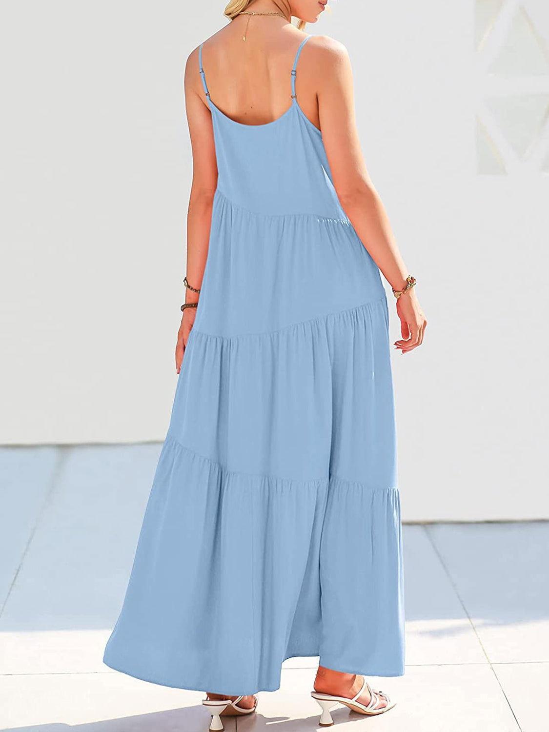 Full Size Ruched Tiered Spaghetti Strap Dress