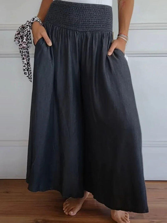Full Size Smocked Wide Leg Pants with Pockets - Clothes For Her Online Store