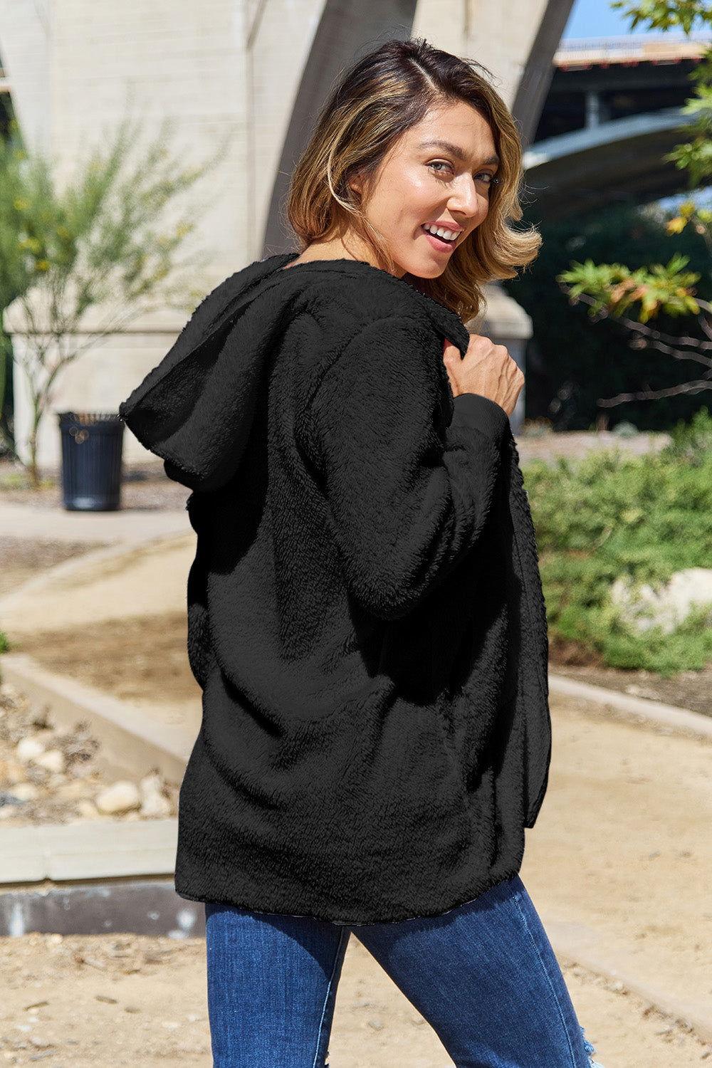 Full Size Teddy Hooded Jacket with Pockets - Clothes For Her Online Store