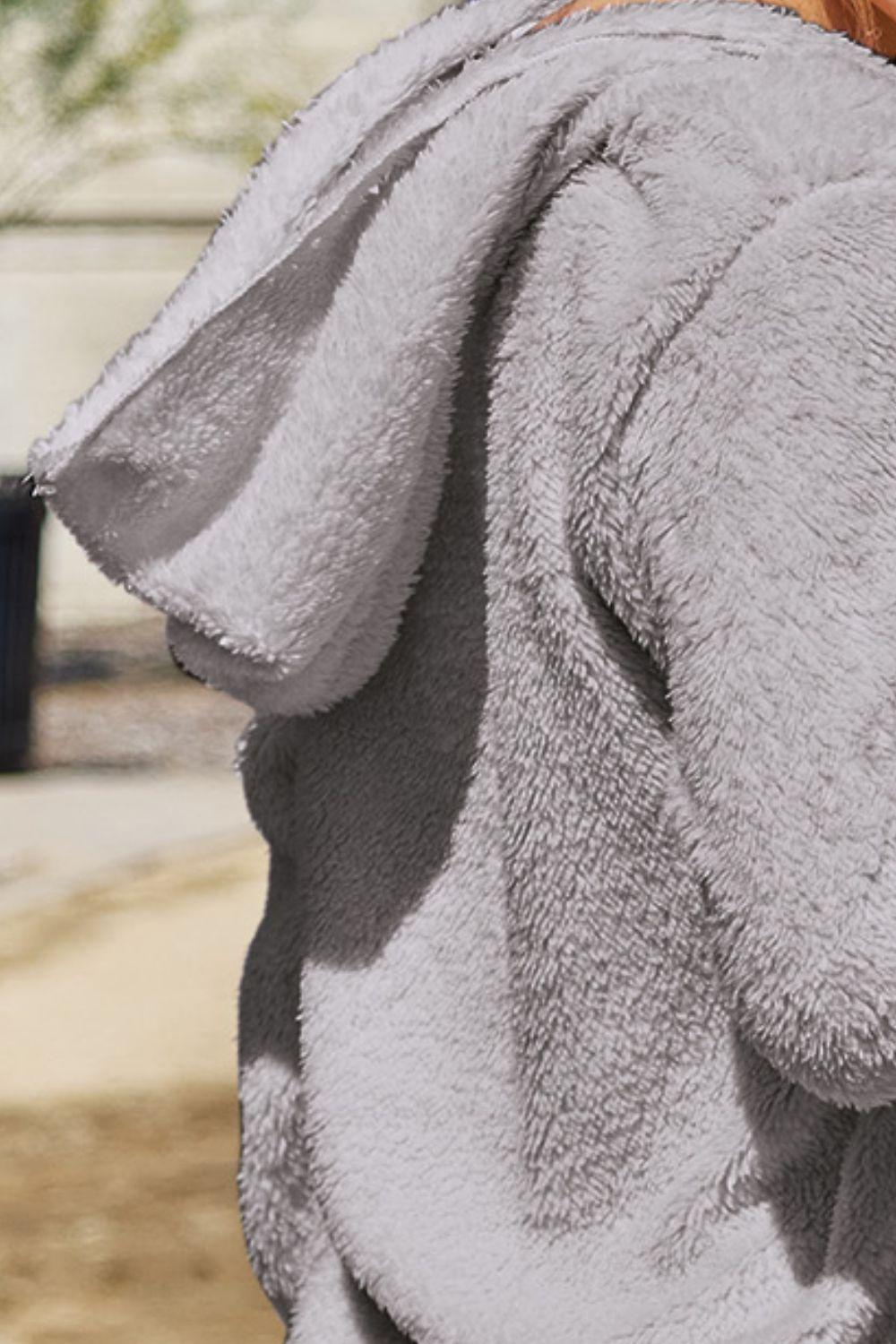 Full Size Teddy Hooded Jacket with Pockets - Clothes For Her Online Store