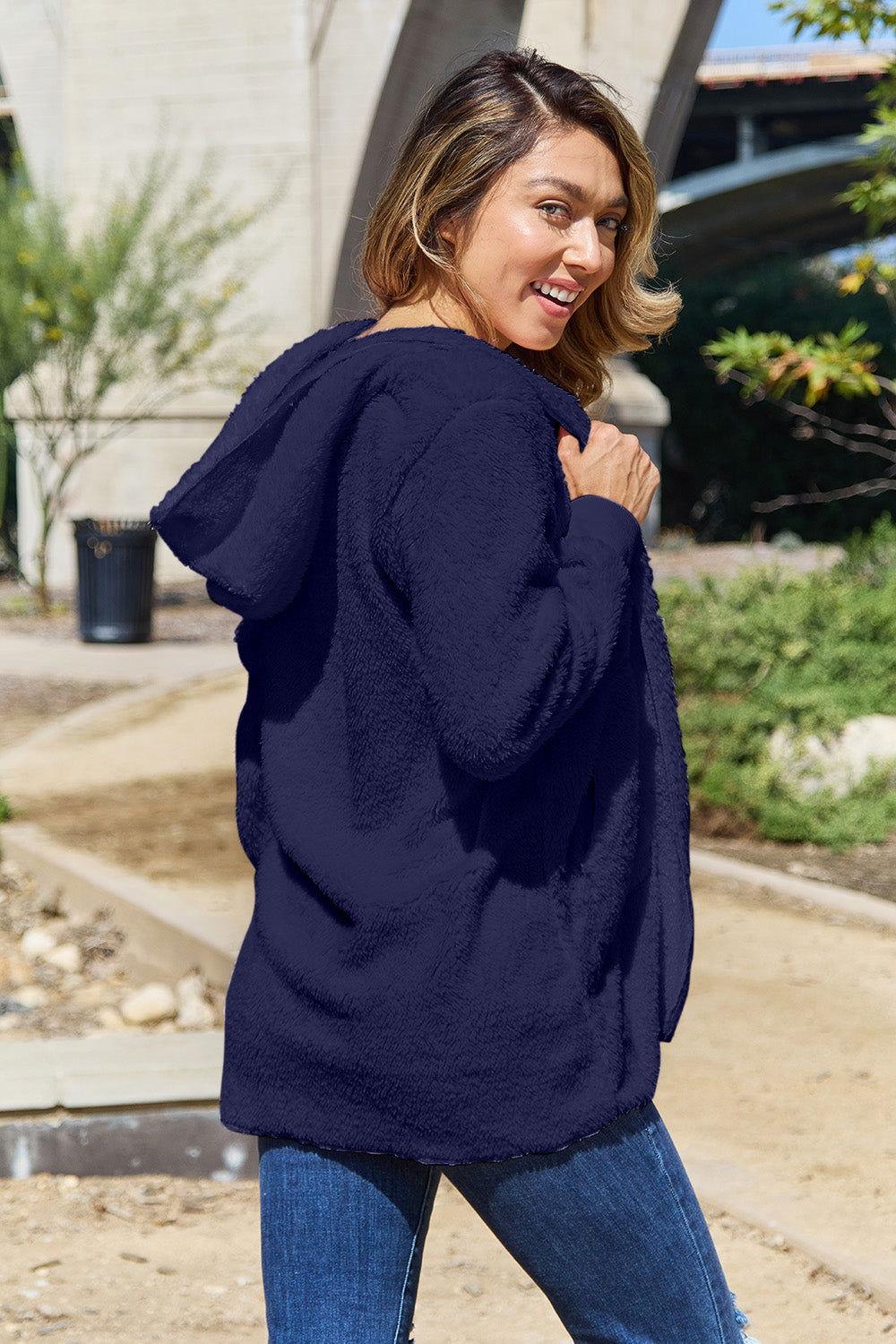 Full Size Teddy Hooded Jacket with Pockets - Clothes For Her Online Store