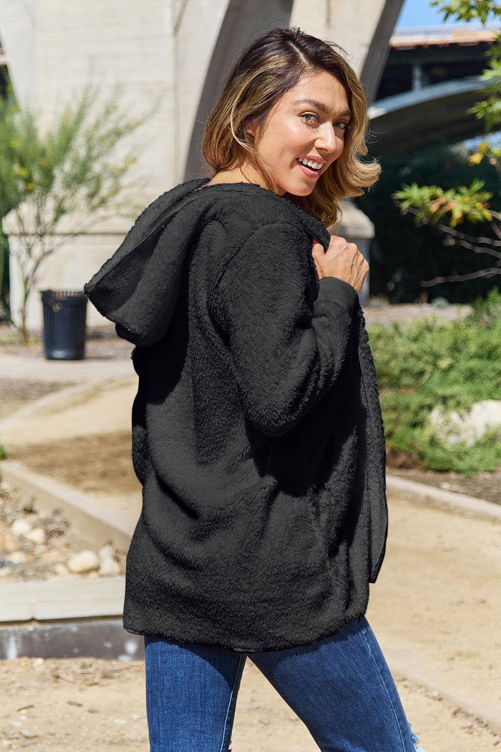 Full Size Teddy Hooded Jacket with Pockets - Clothes For Her Online Store