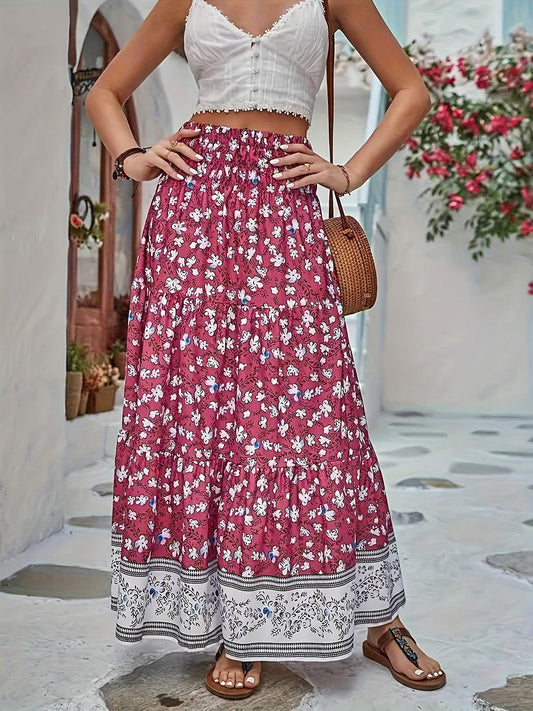 Full Size Tiered Printed Elastic Waist Skirt - Clothes For Her Online Store