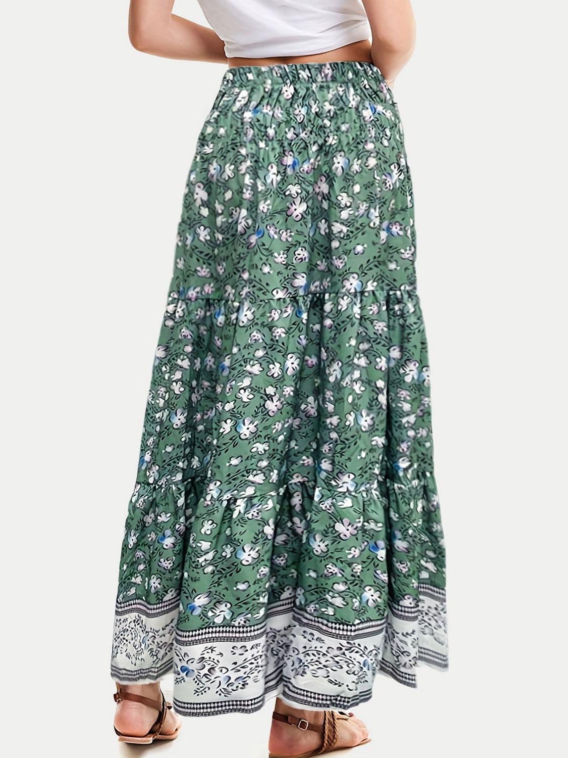 Full Size Tiered Printed Elastic Waist Skirt - Clothes For Her Online Store