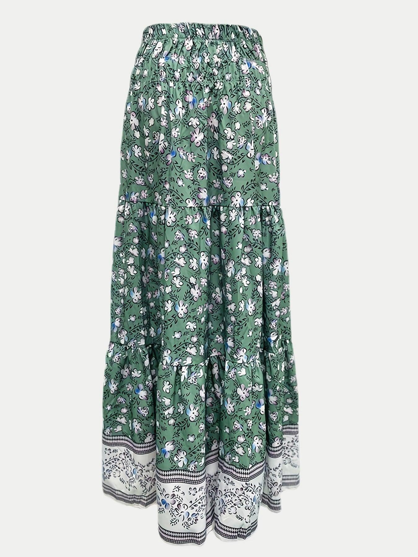Full Size Tiered Printed Elastic Waist Skirt - Clothes For Her Online Store