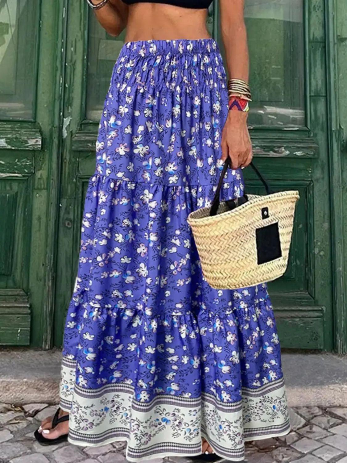 Full Size Tiered Printed Elastic Waist Skirt - Clothes For Her Online Store