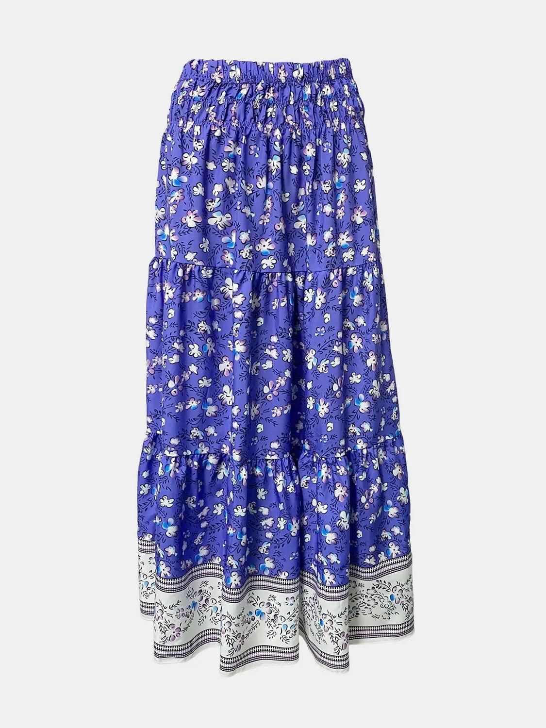Full Size Tiered Printed Elastic Waist Skirt - Clothes For Her Online Store