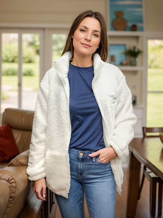 Full Size Turtleneck Zip Up Long Sleeve Sherpa Jacket - Clothes For Her Online Store