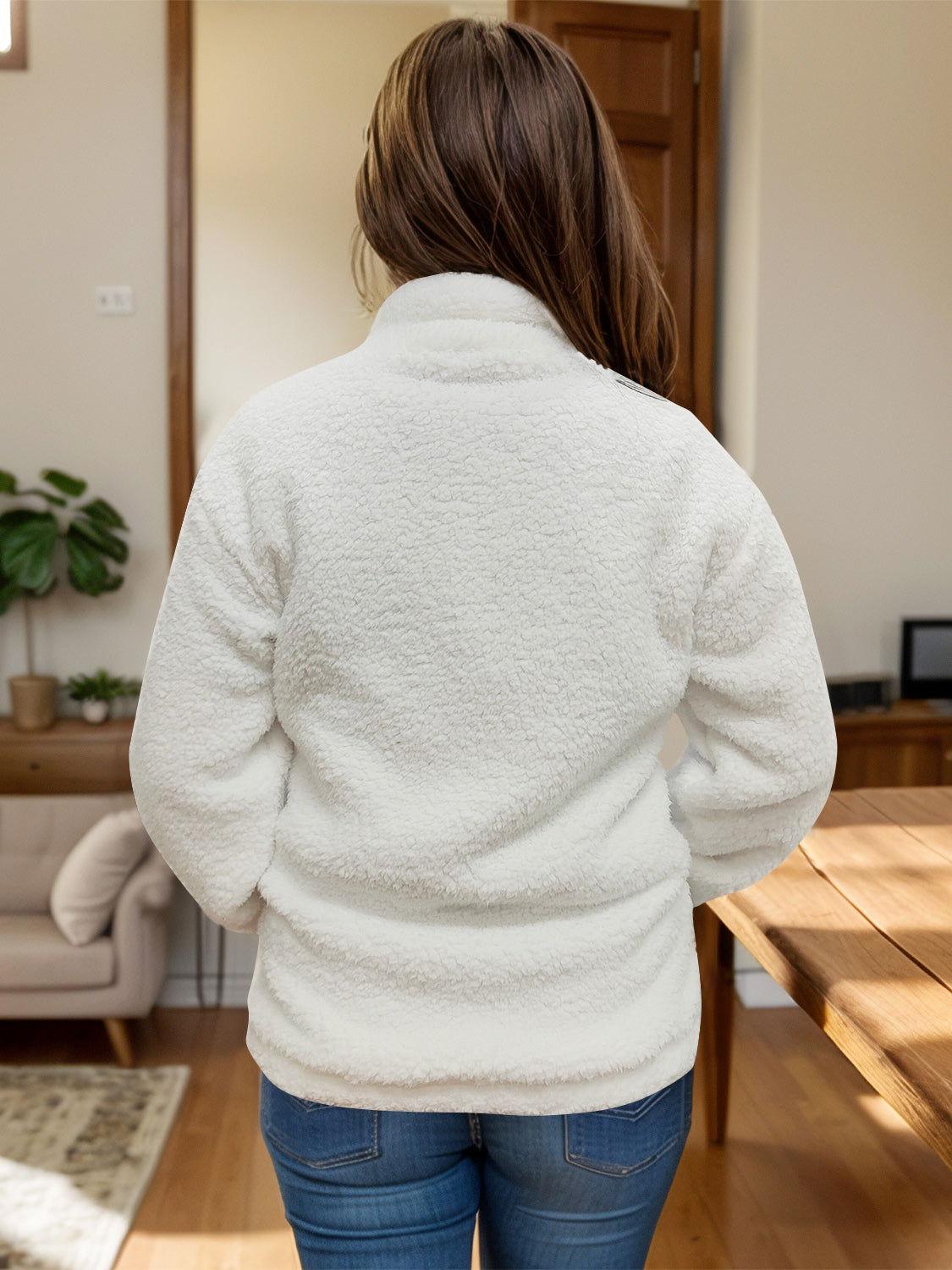 Full Size Turtleneck Zip Up Long Sleeve Sherpa Jacket - Clothes For Her Online Store