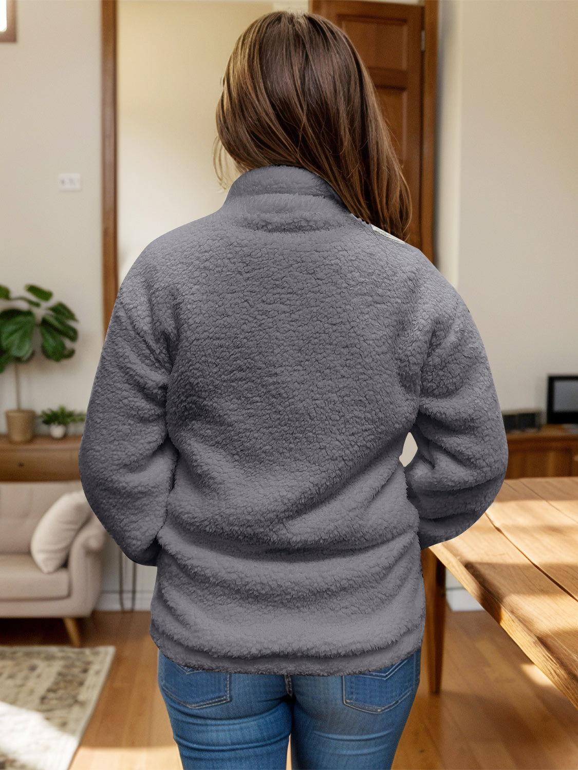 Full Size Turtleneck Zip Up Long Sleeve Sherpa Jacket - Clothes For Her Online Store