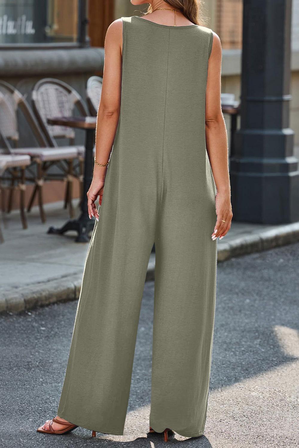 Full Size V-Neck Wide Strap Jumpsuit - Clothes For Her Online Store