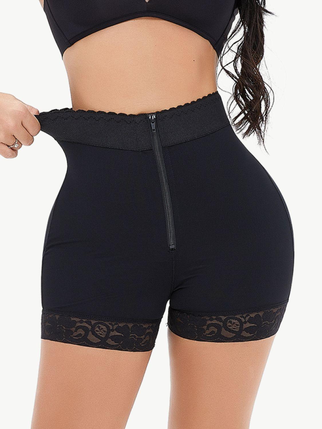 Full Size Zip-Up Lace Trim Shaping Shorts - Clothes For Her Online Store