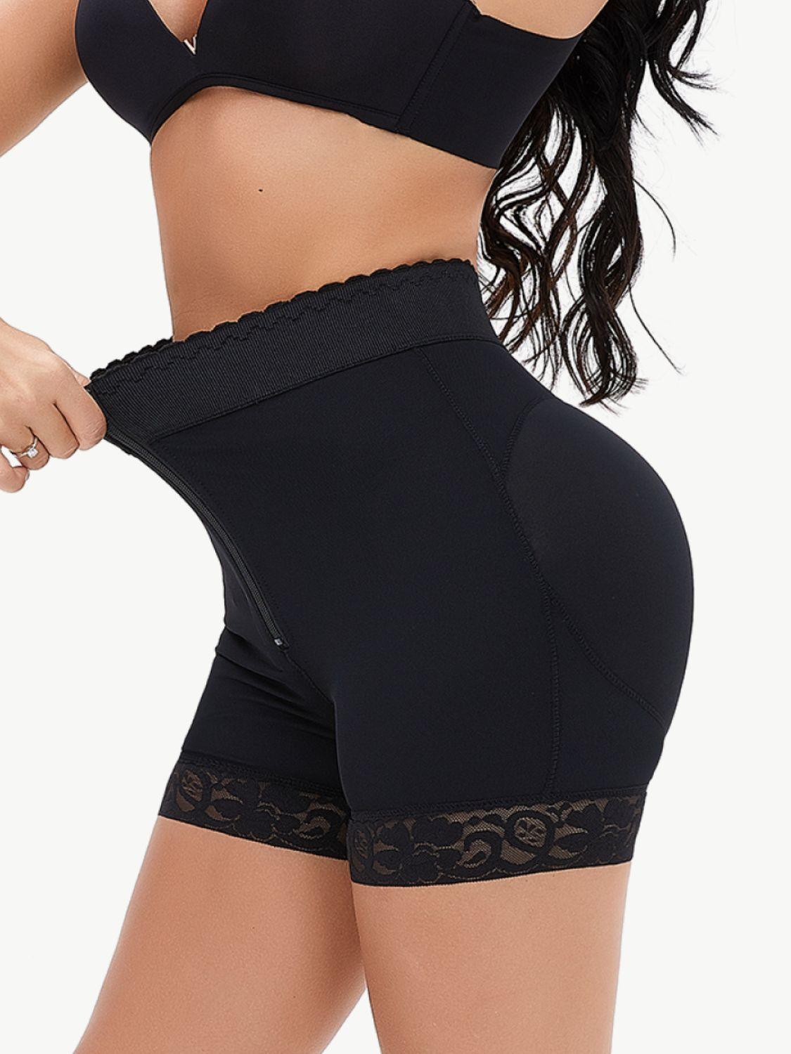 Full Size Zip-Up Lace Trim Shaping Shorts - Clothes For Her Online Store