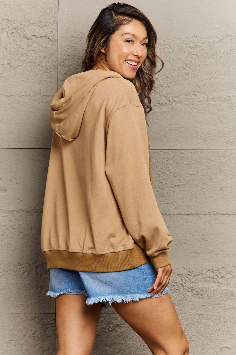 Full Size Zip Up Long Sleeve Hooded Jacket - Clothes For Her Online Store