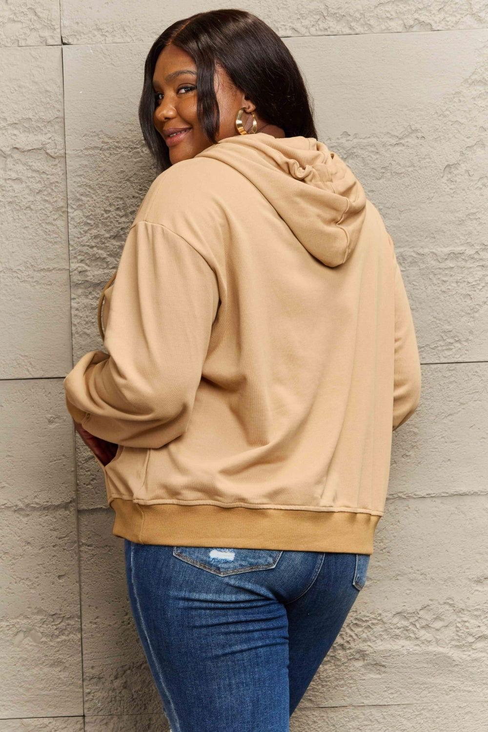 Full Size Zip Up Long Sleeve Hooded Jacket - Clothes For Her Online Store