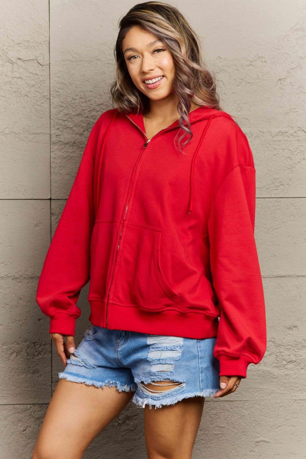 Full Size Zip Up Long Sleeve Hooded Jacket - Clothes For Her Online Store