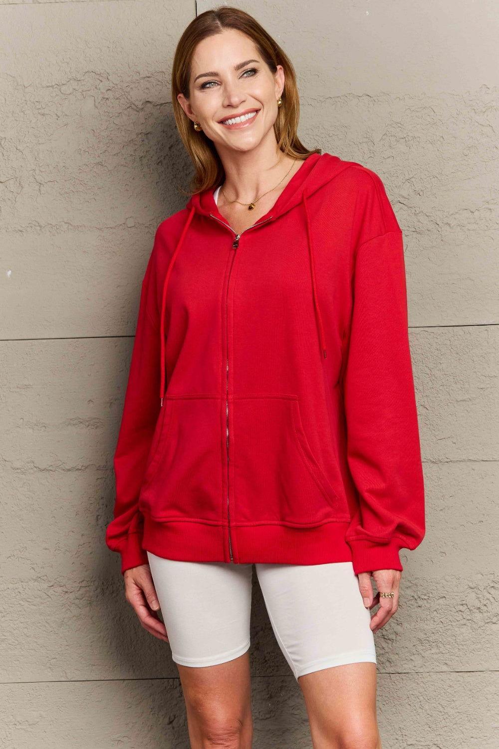 Full Size Zip Up Long Sleeve Hooded Jacket - Clothes For Her Online Store