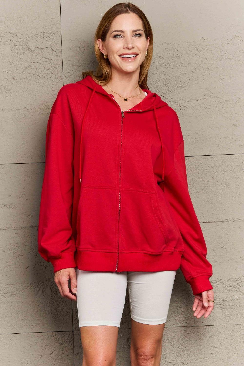 Full Size Zip Up Long Sleeve Hooded Jacket - Clothes For Her Online Store