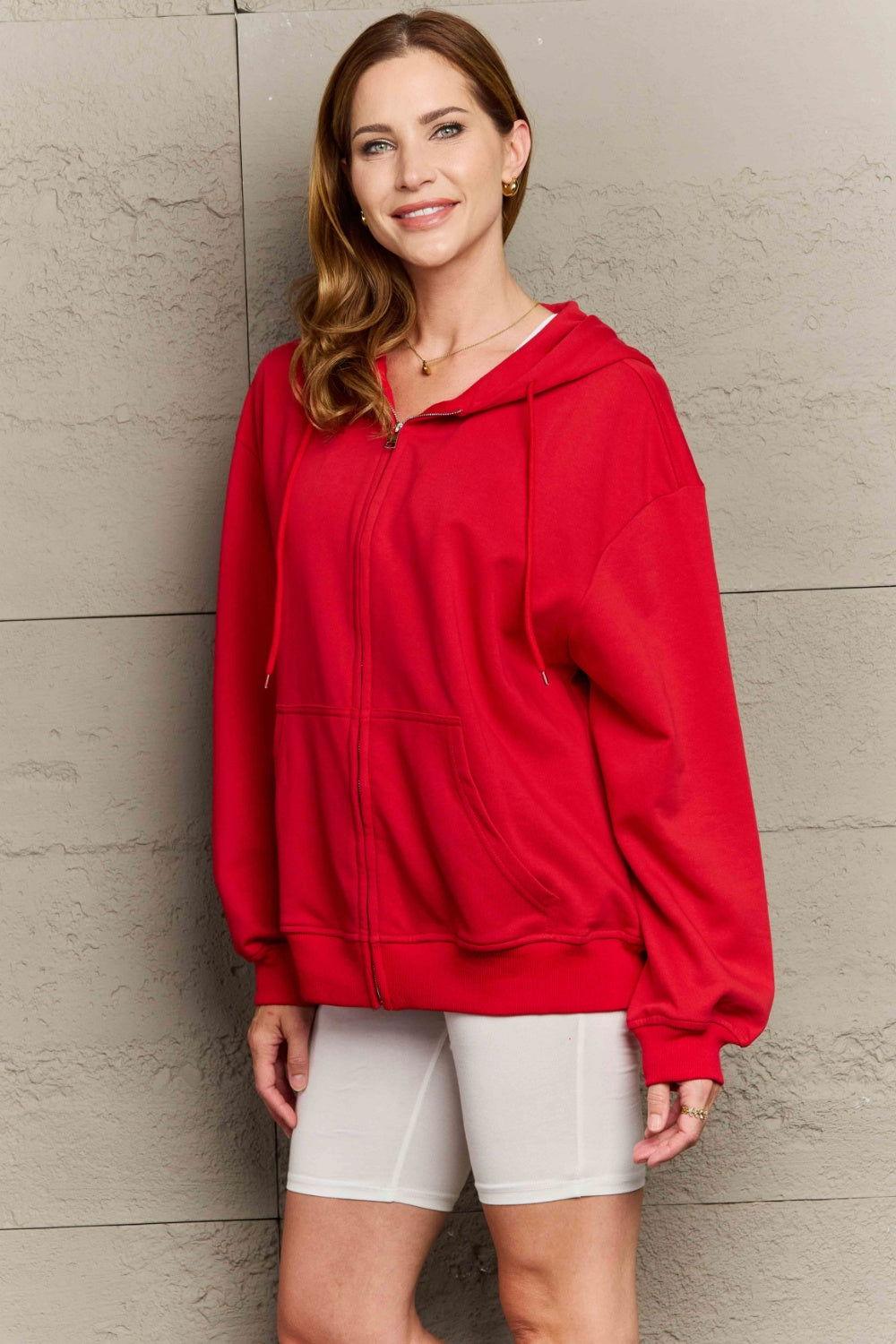 Full Size Zip Up Long Sleeve Hooded Jacket - Clothes For Her Online Store