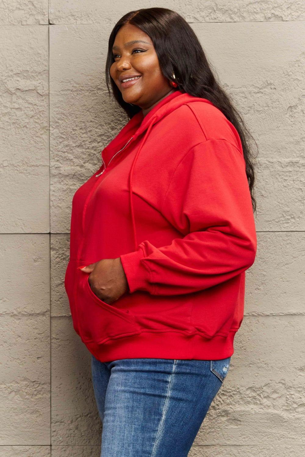 Full Size Zip Up Long Sleeve Hooded Jacket - Clothes For Her Online Store