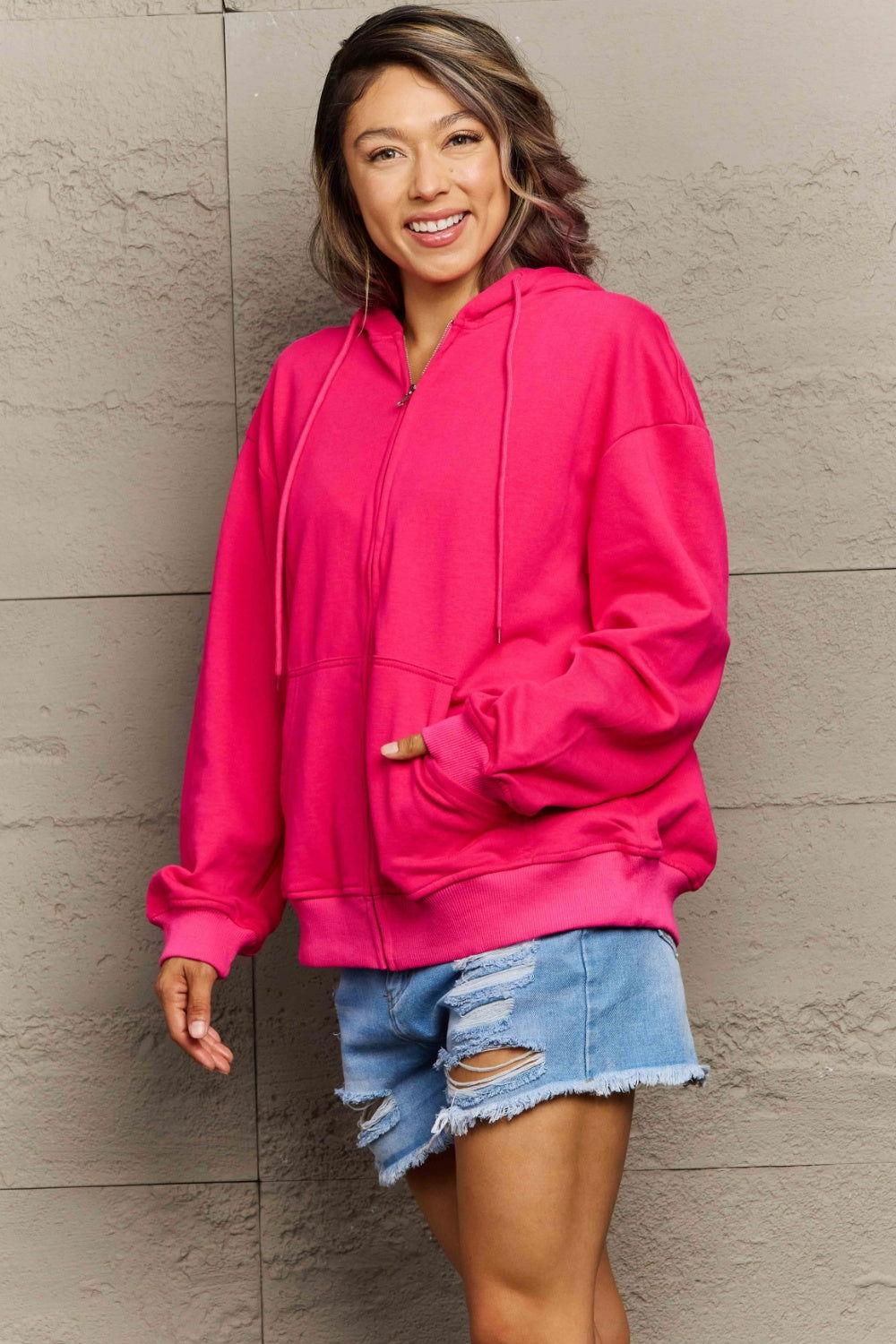 Full Size Zip Up Long Sleeve Hooded Jacket - Clothes For Her Online Store