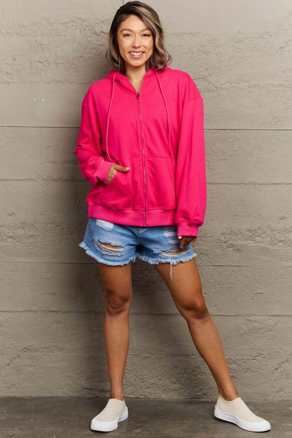 Full Size Zip Up Long Sleeve Hooded Jacket - Clothes For Her Online Store