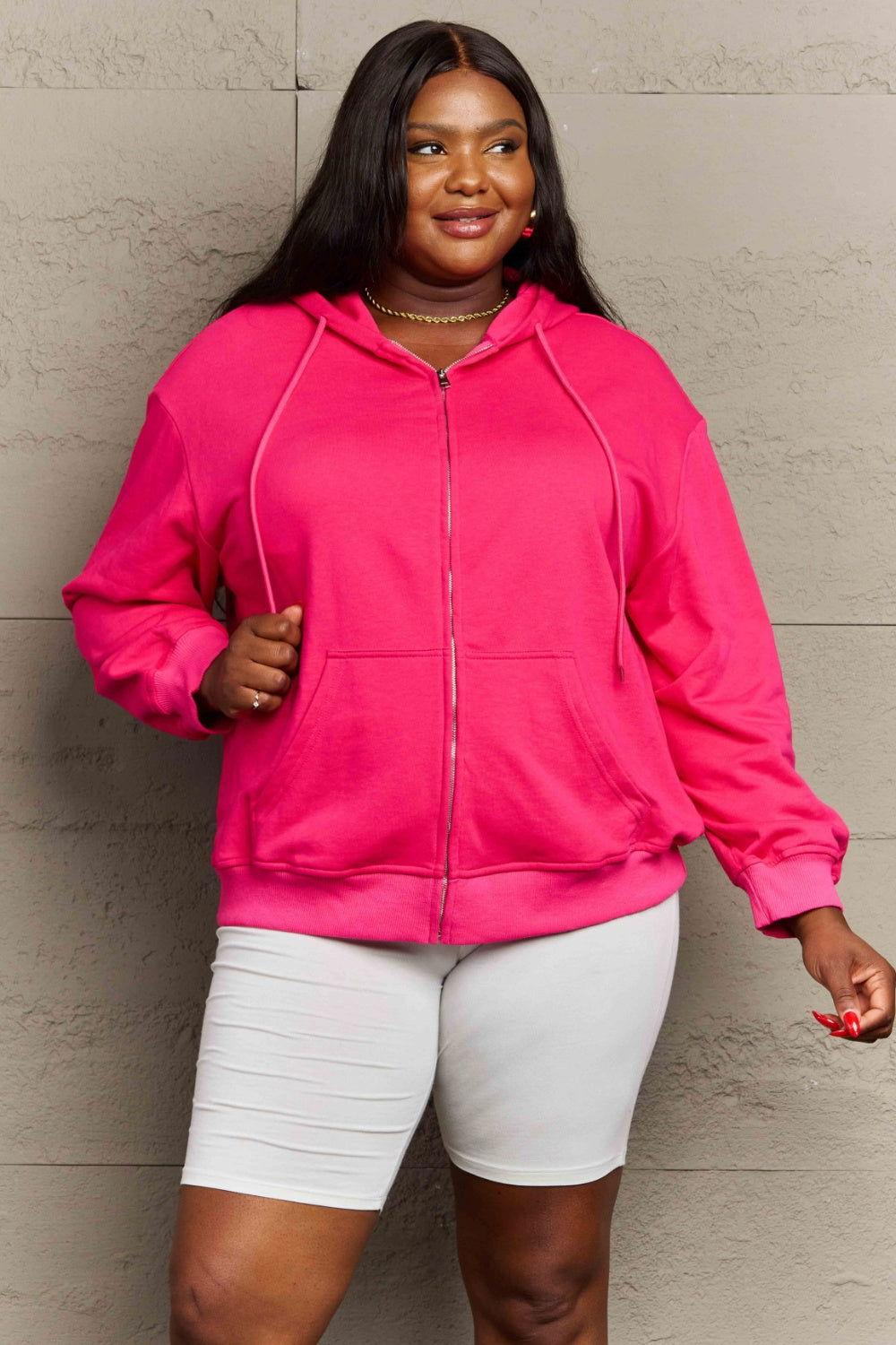 Full Size Zip Up Long Sleeve Hooded Jacket - Clothes For Her Online Store