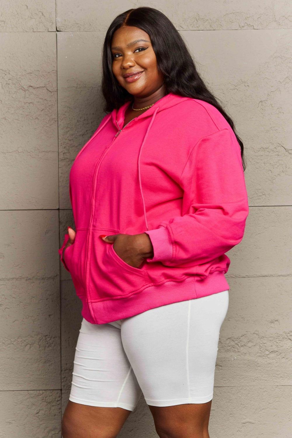 Full Size Zip Up Long Sleeve Hooded Jacket - Clothes For Her Online Store