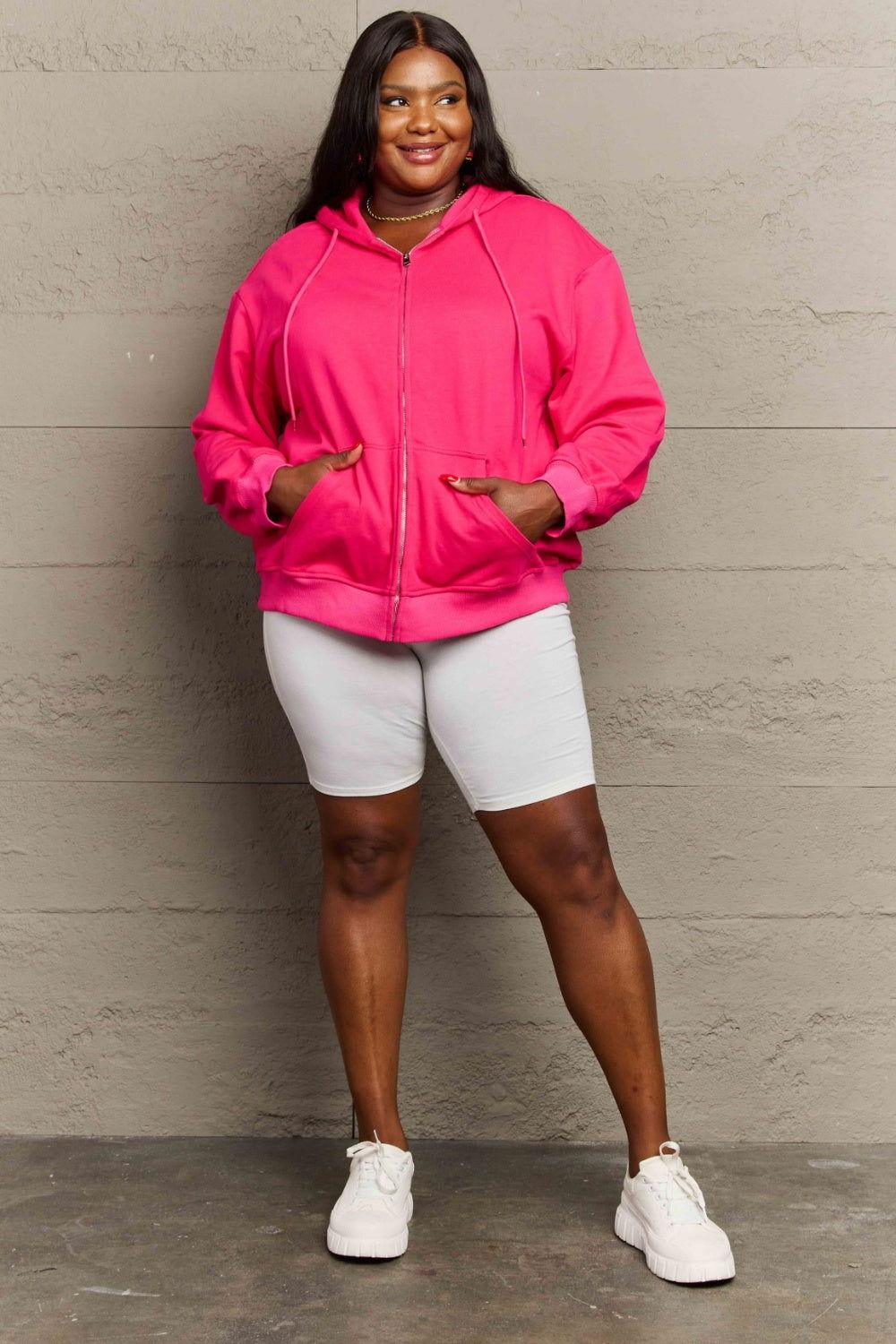Full Size Zip Up Long Sleeve Hooded Jacket - Clothes For Her Online Store