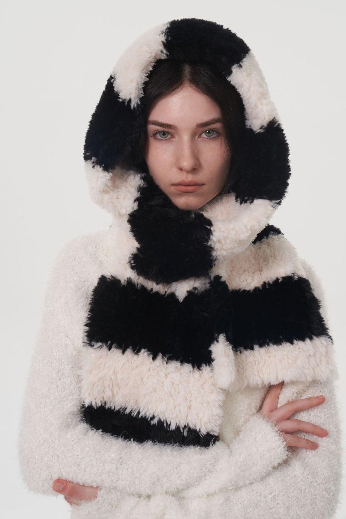 Fuzzy Contrast Striped Scarf - Clothes For Her Online Store