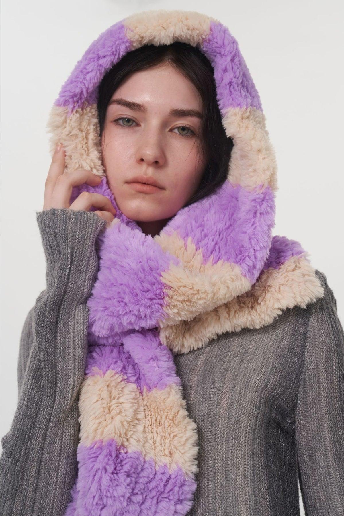Fuzzy Contrast Striped Scarf - Clothes For Her Online Store
