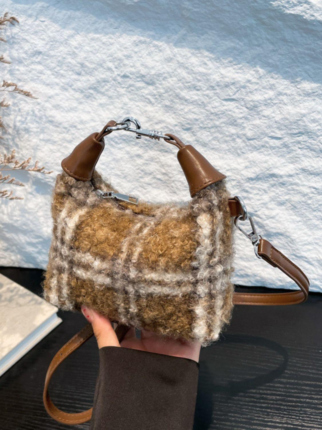 Fuzzy Polyester Mini Handbag with Zipper - Clothes For Her Online Store