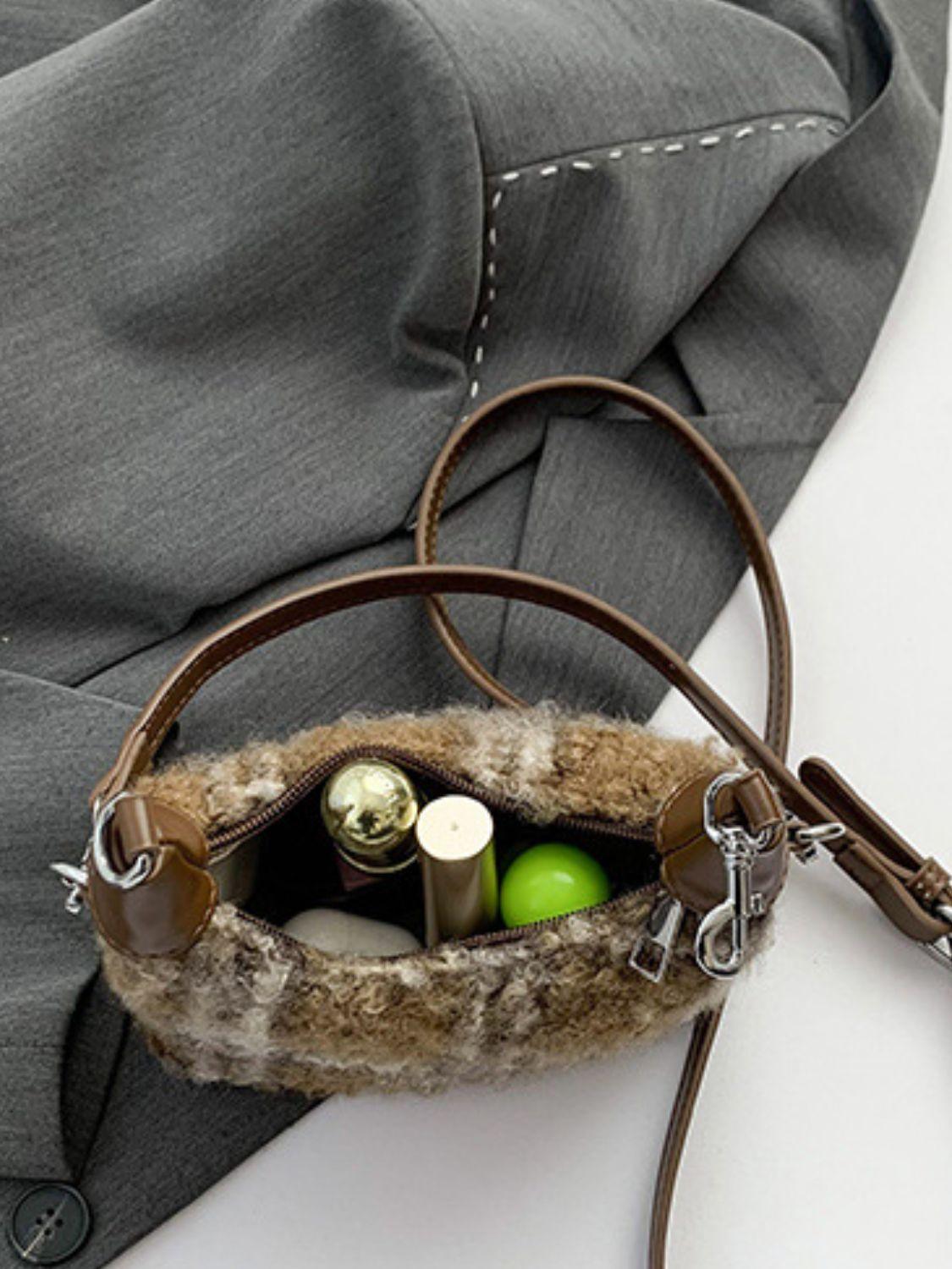 Fuzzy Polyester Mini Handbag with Zipper - Clothes For Her Online Store