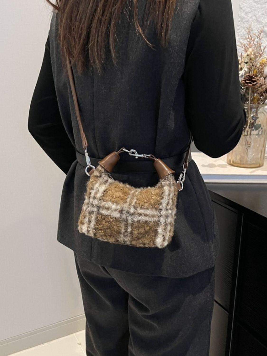 Fuzzy Polyester Mini Handbag with Zipper - Clothes For Her Online Store