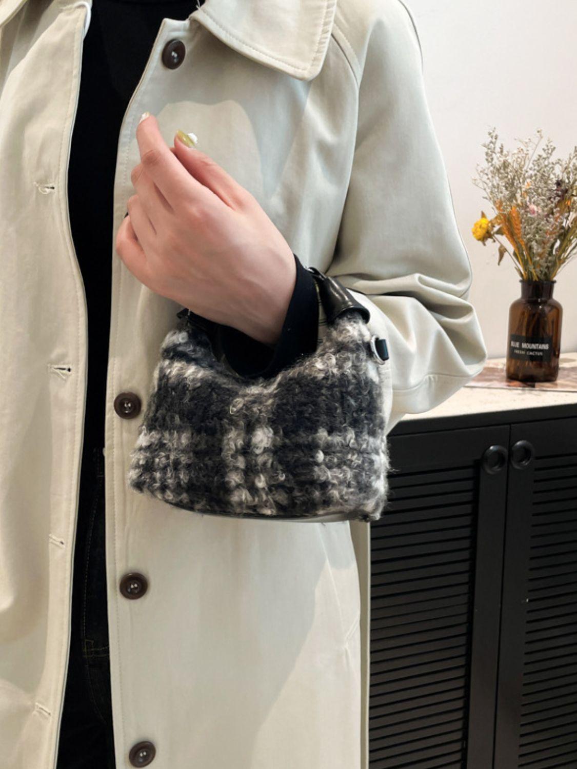 Fuzzy Polyester Mini Handbag with Zipper - Clothes For Her Online Store