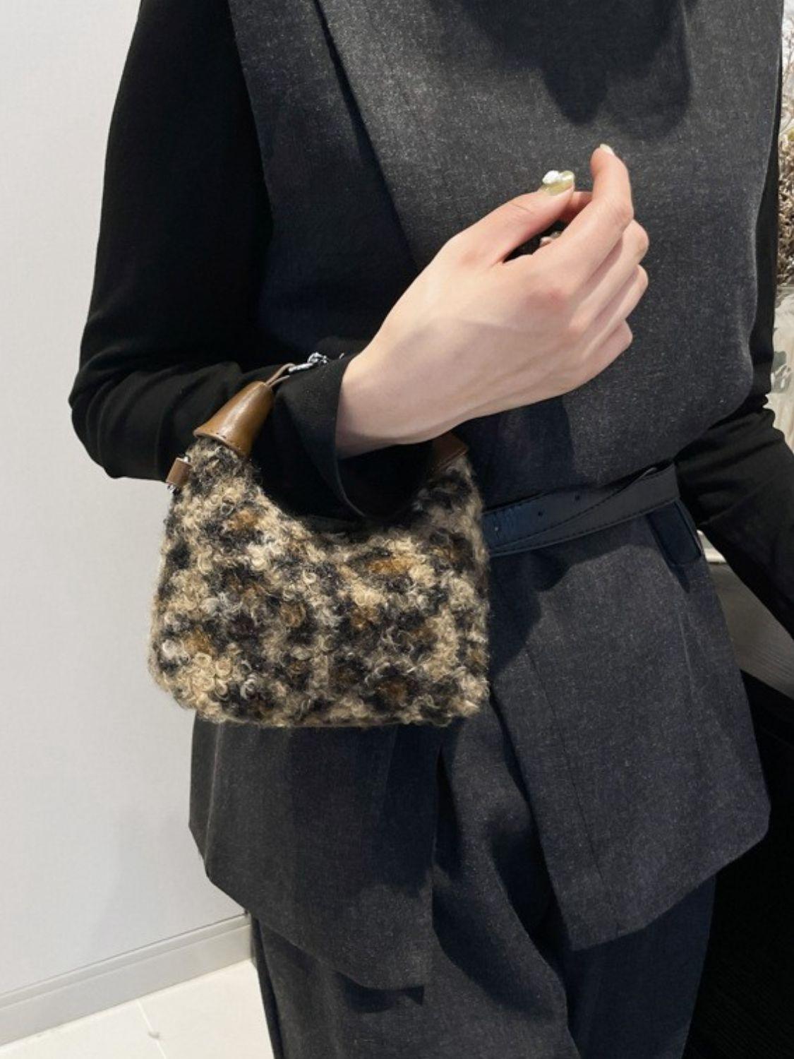 Fuzzy Polyester Mini Handbag with Zipper - Clothes For Her Online Store