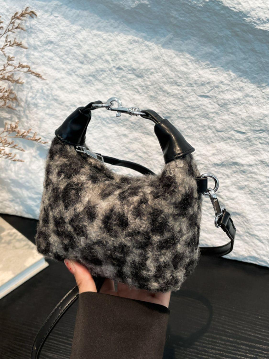 Fuzzy Polyester Mini Handbag with Zipper - Clothes For Her Online Store