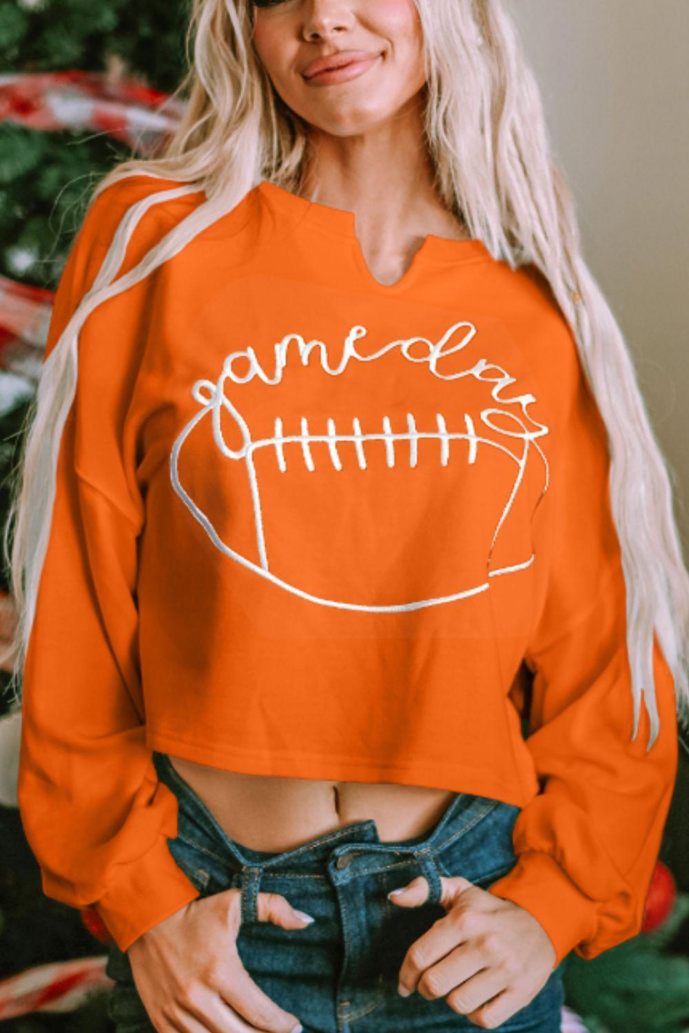 GAME DAY Football Notched Long Sleeve Sweatshirt - Clothes For Her Online Store