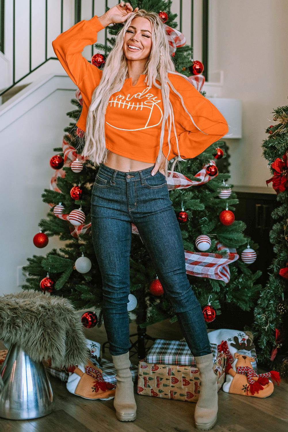 GAME DAY Football Notched Long Sleeve Sweatshirt - Clothes For Her Online Store