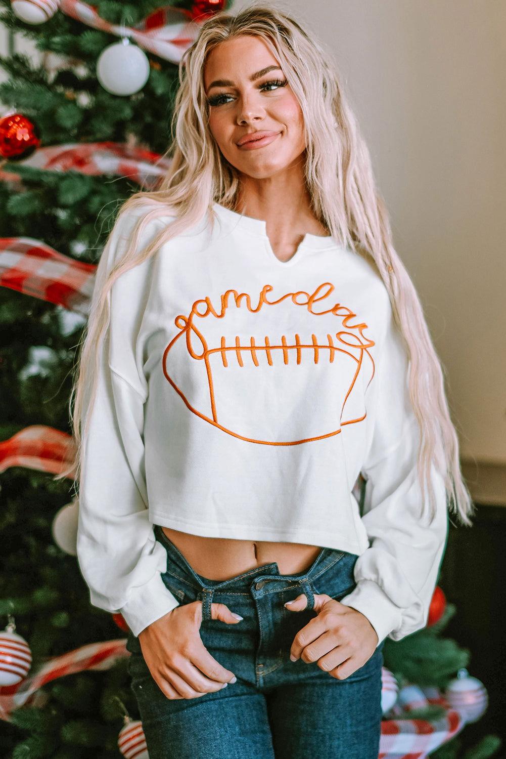 GAME DAY Football Notched Long Sleeve Sweatshirt - Clothes For Her Online Store